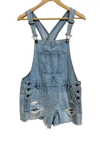 Abercrombie & Fitch  Womens Distressed Light Wash Denim Overall Shorts Size Small