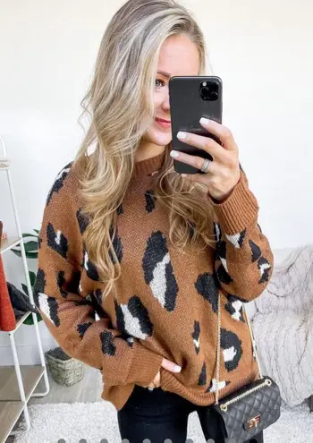 Pulse Anywhere We Go Animal Print Sweater-Brown Sz L VGUC
