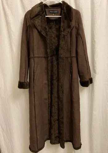 Anne Klein  Brown Faux Suede & Fur Overcoat