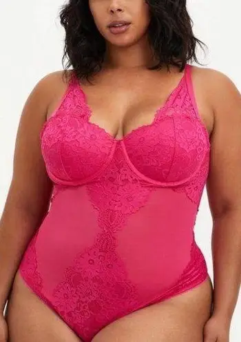 Torrid NWT  Lace Piece Bodysuit Beet Root Pink Mesh Underwire Lingerie Size 5X