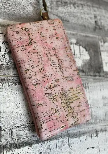 Acid wash Leather Pink & metallic Gold 10”x6” wristlet.