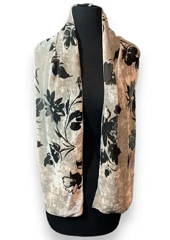 Gray Velour & Sheer Black Floral Scarf