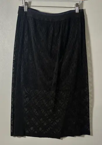 Skies Are Blue Black Sheer Lace Overlay Midi Skirt