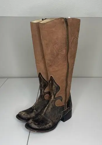 FREEBIRD by Steven  Berlin Knee High Suede Riding Boots Brown Distressed Size 6