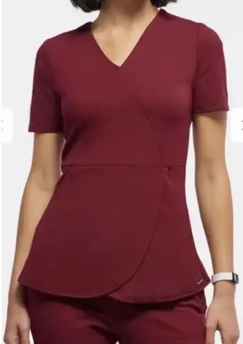 Jaanuu Tulip Womens Medical Scrub Top Wine Maroon crimson Small J96203