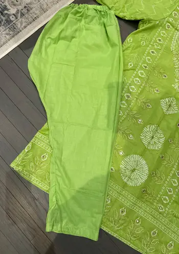 Indian kurta 3pc salwar kameez Embroidery Printed dress size L Color Green New Size L
