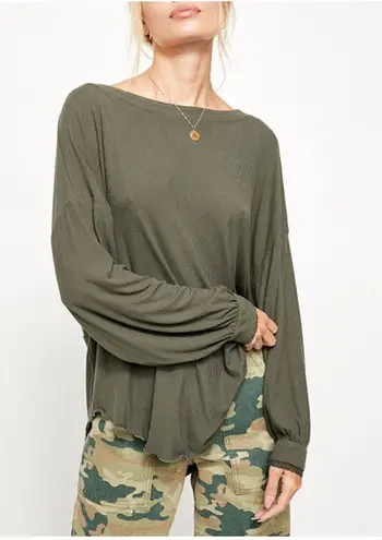 Free People Shimmy Shake Top XS Low Open Back Army Green Slouchy Dolman Boho