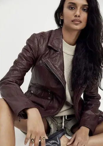 Free People  I'll Be Around Leather Moto Jacket Size L