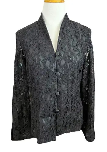 VintageĀ R&K Evening Black FullāLace Collarless Button Down Blazerā8