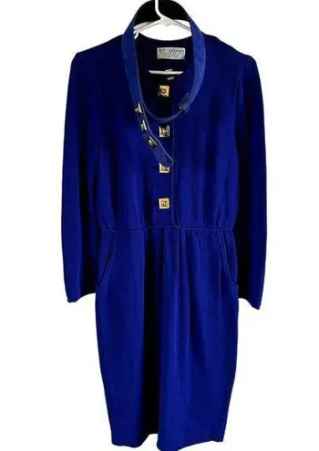 St. John Vintage  Santana Dress Gold Button Front Belted Formal Royal Blue 6