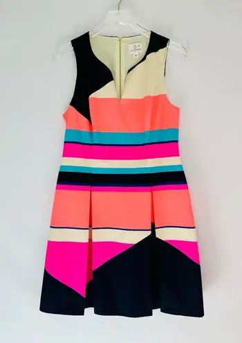 Julie Brown Harlyn Striped Neon Colorblock Fit & Flare Sleeveless Dress Size 8