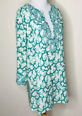 Barbara Gerwit White and Teal Beaded Cover Up Tunic Green Size M