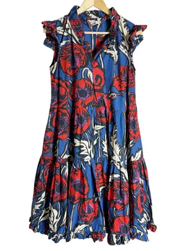 La DoubleJ Short and Sassy Floral Print Tiered Ruffle Cocktail Dress Size XL Blue