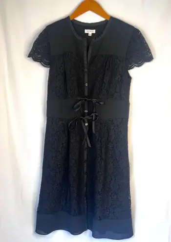 OC by OC Black Lace Button Front Satin Panel & Ribbon Ties Detail 8