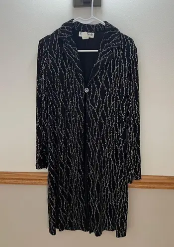 Ronni Nicole Vintage 90s Glitter Black Floral Formal Maxi Dress Set Size 8/10