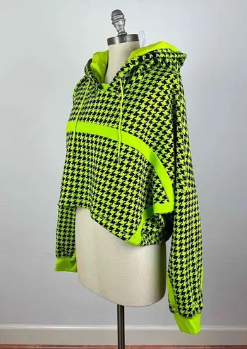 Ivy Park  x Adidas Solar Green Houndstooth Cropped Long Sleeve Hoodie Size Large