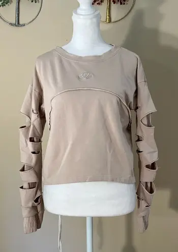 Engineered Life Faux Distressed Sleeve Cropped Athletic Sweatshirt Large