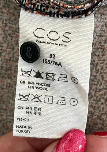 COS Wool Blend Marled Brown Collared Button Down Midi Shirt Dress, size XS