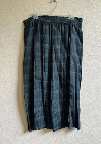 Vintage 90’s Fundamental Things Skirt Womens 12 Pleated Teal Plaid Peasant Maxi Blue