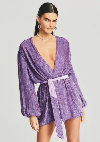 Retrofête 💕RETROFETE💕 Gabrielle Sequin Robe Mini Wrap Dress ~ Violet Small S NWT