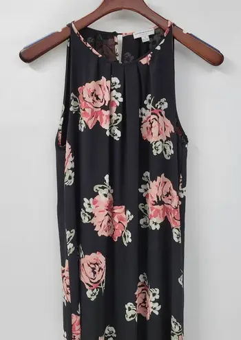 Katherine Barclay Maxi Dress Womens 10 Black Floral Pleated Casual Summer Lined