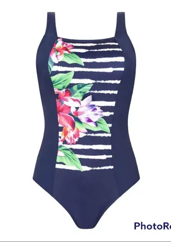NWT Amoena Maritime Meadow Full Bodice Swimsuit size 8 Blue