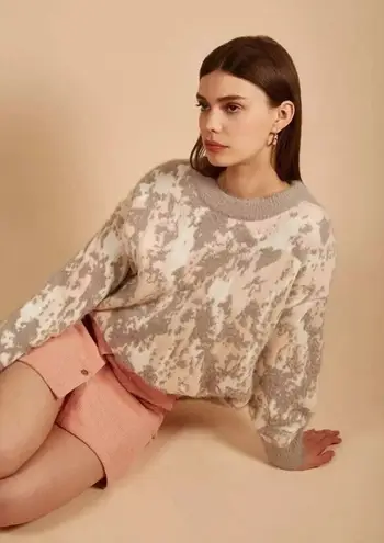 FRNCH Paris Sweater Womens S/M Nadera Fuzzy Crew Neck Knit Gray White Soft Cozy Size M - Image 1