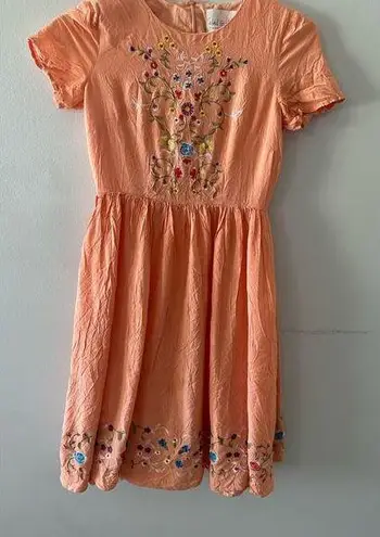 Clad & Cloth Dress Women’s XS Fit and Flare Embroidered Floral Peach Spring