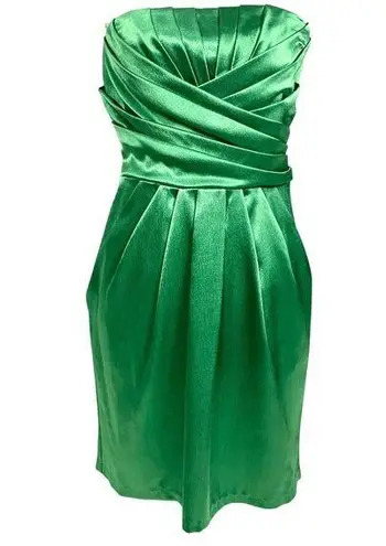 Love Reign Strapless Pleated Tie-Back Mini Cocktail Dress 9 Green Charmeuse