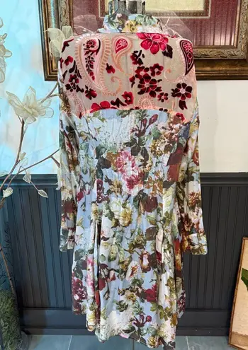 Aratta Silent Journey Silk Blend Floral Button Front Tunic/Dress ~ Size Large 💛🍄 Red
