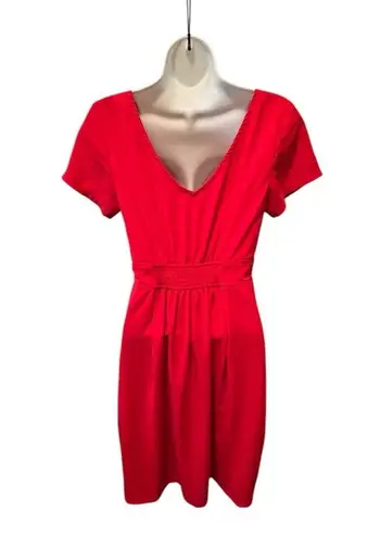 Eshakti Custom Red Wrap Dress Sz 6 Short Sleeve Bow Accent Lined