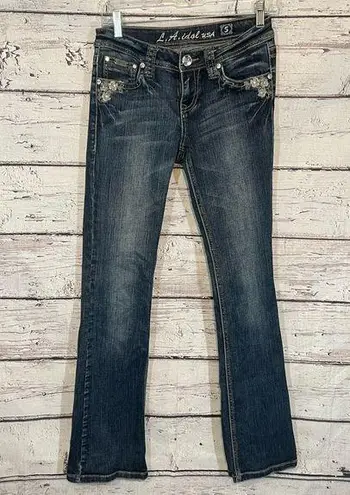 L.A. Idol USA  Jeans Bootcut Embellished Distressed Dark Wash-5