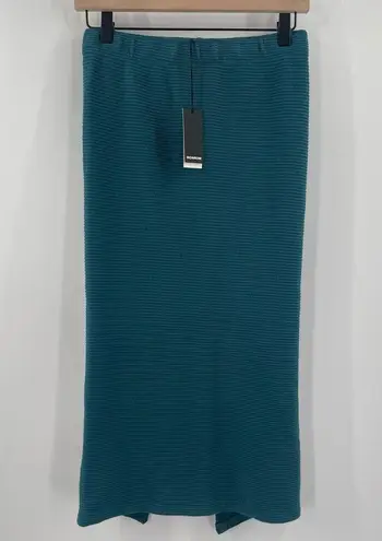 MONROW Skirt Midi Size Small Ribbed Teal Textured Back Slit Stretch NWT Casual