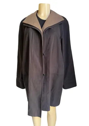 Gallery Vintage Black Brown Tan Trench Coat Medium Classic Long Overcoat Fall