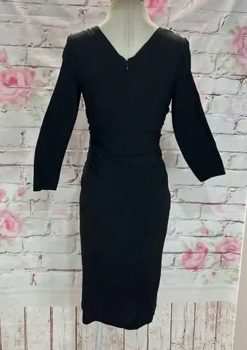 Donna Karan Women's Long Sleeve V-Neck Weaved Waist Black Slinky Midi Dress Sz S