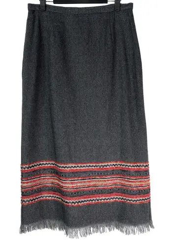 Sag Harbor Vintage Y2K Skirt Long Wool Midi Skirt Size 10 P Gray Red Woven Lined