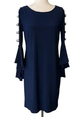 MSK Womens Bell Sleeve Lattice Cocktail Dress Blue