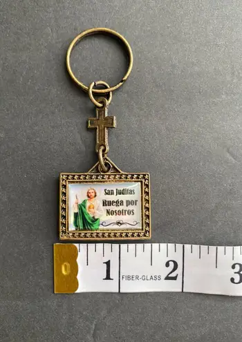 Double Sided Keychain Virgen de Guadalupe and San Juditas Gold