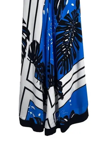 Reiss Erin Palm Print Halter Neck Maxi Dress Sleeveless Blue White Black