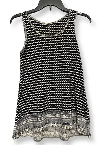 Mystree Womens Blouse Black White Geometric Scoop Neck Sleeveless S