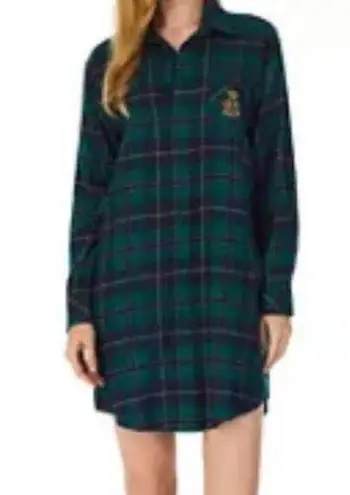 Ralph Lauren  Green & Blue Plaid Long Sleeve Button Front Sleep Shirt Dress S