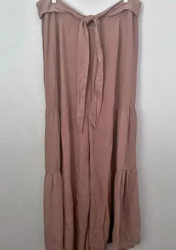ee:some EESOME | Tiered Wide Leg Pants Tan Ruffle Boho Tie Palazzo | Sjze 1X
