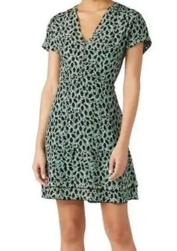 Derek Lam 10 Crosby short sleeve silk blend leaf print gold grommet detail dress