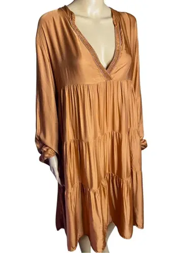 Cecile Wang France Rusty Brown Lace Trim Dress with Empire Waist size O/S