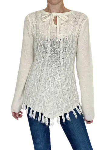 prAna Cream Ivory Wool Fringe Bohemian Preppy Winter Cozy Sweater