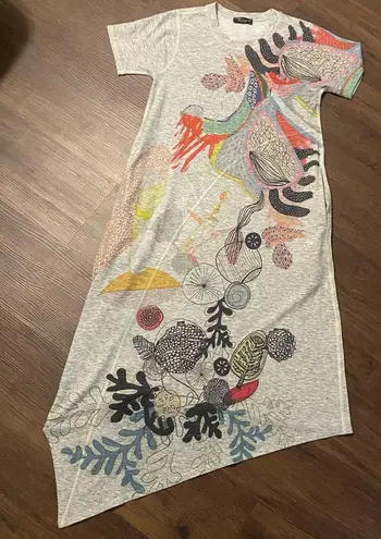 Inoah Art To Wear Lagenlook Asymmetrical Tee Shirt Dress XS