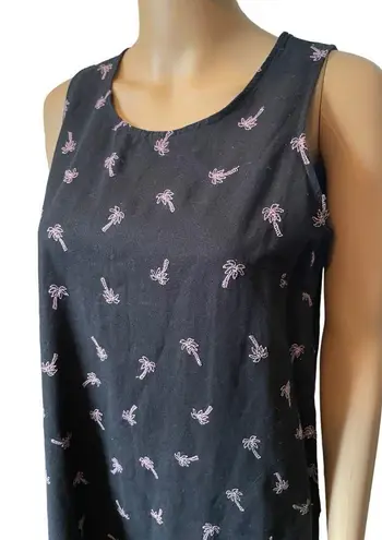Cotton Connection Linen Black Pink Embroidered Palm Tree Tropical Preppy Dress