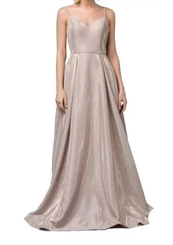 Dancing Queen Rose Gold Sleeveless Sweep Train V-neck Long Gown Size Small