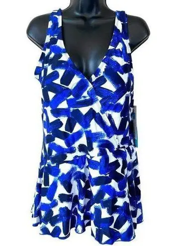 Sea & Sand Blue Paint Asymmetrical Wrap Swimdress White Size 20W