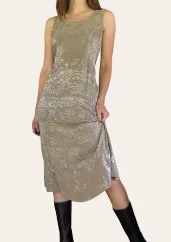 90s vintage boho satin olive green maxi dress Citron Santa Monica Medium